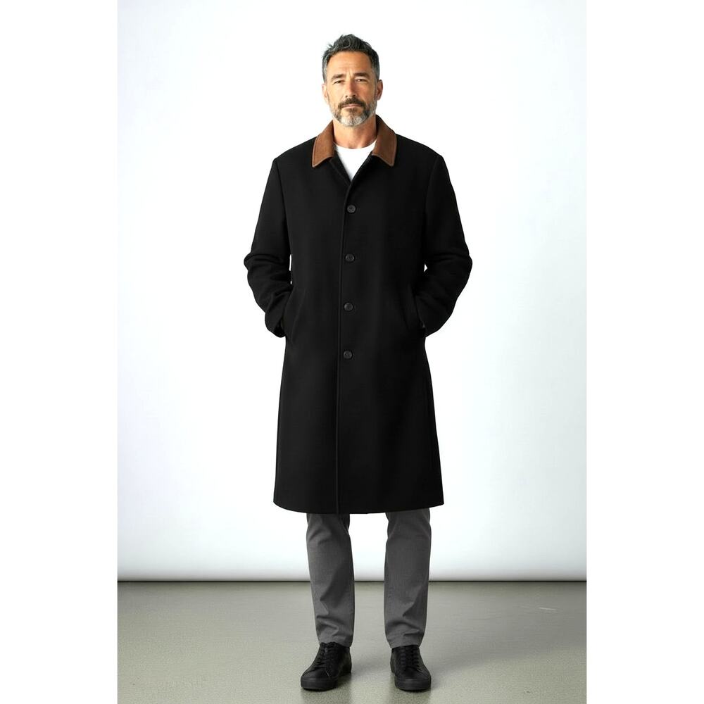 CHAPS Ralph Lauren Men's Overcoat Leather Collar 42 CarCoat Professional Western